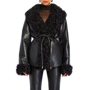 SEROYA Roxanne Faux Fur Leather Coat NWT